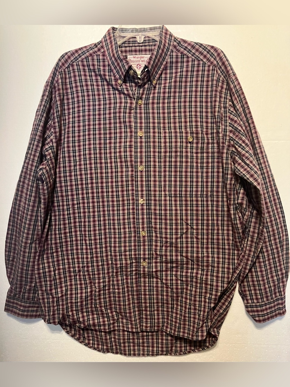 Wrangler XLRugged Wear Men's Long Sleeve Plaid Shirt - Burgundy/Green
